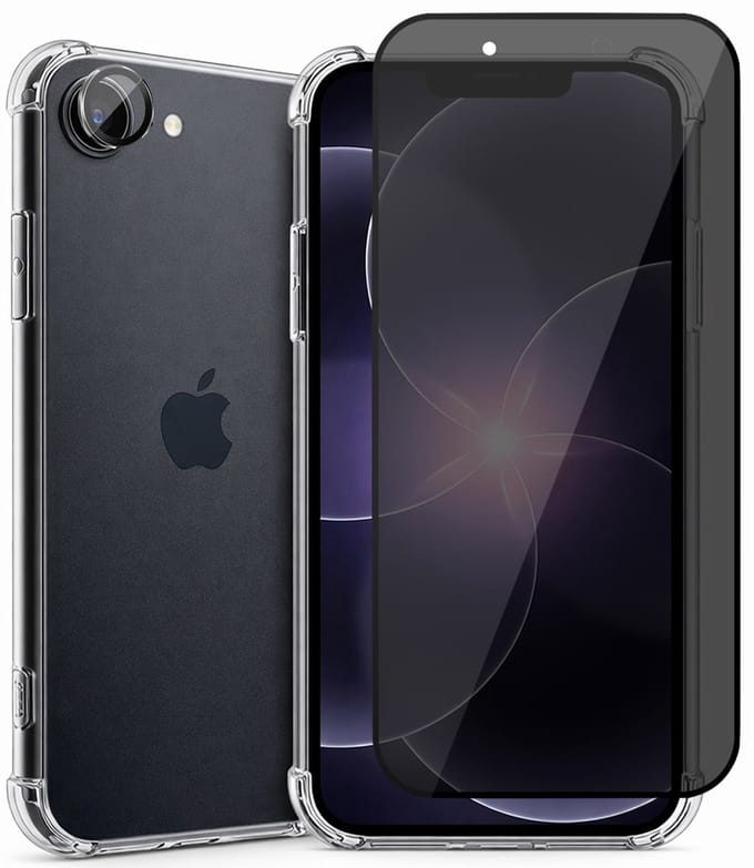 Hoesje geschikt voor iPhone 17e - Privacy Screenprotector Volledig Dekkend Glas & Camera Protector - Shockproof Transparant