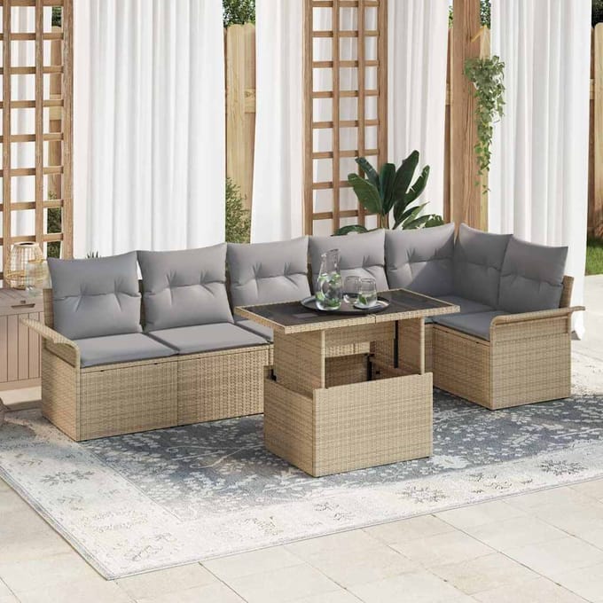 vidaXL Tuin Sofa Set 7 st Beige poly rattan