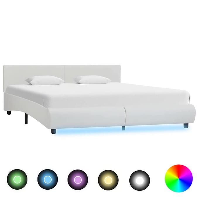 vidaXL - Bedframe - met - LED - kunstleer - wit - 180x200 - cm