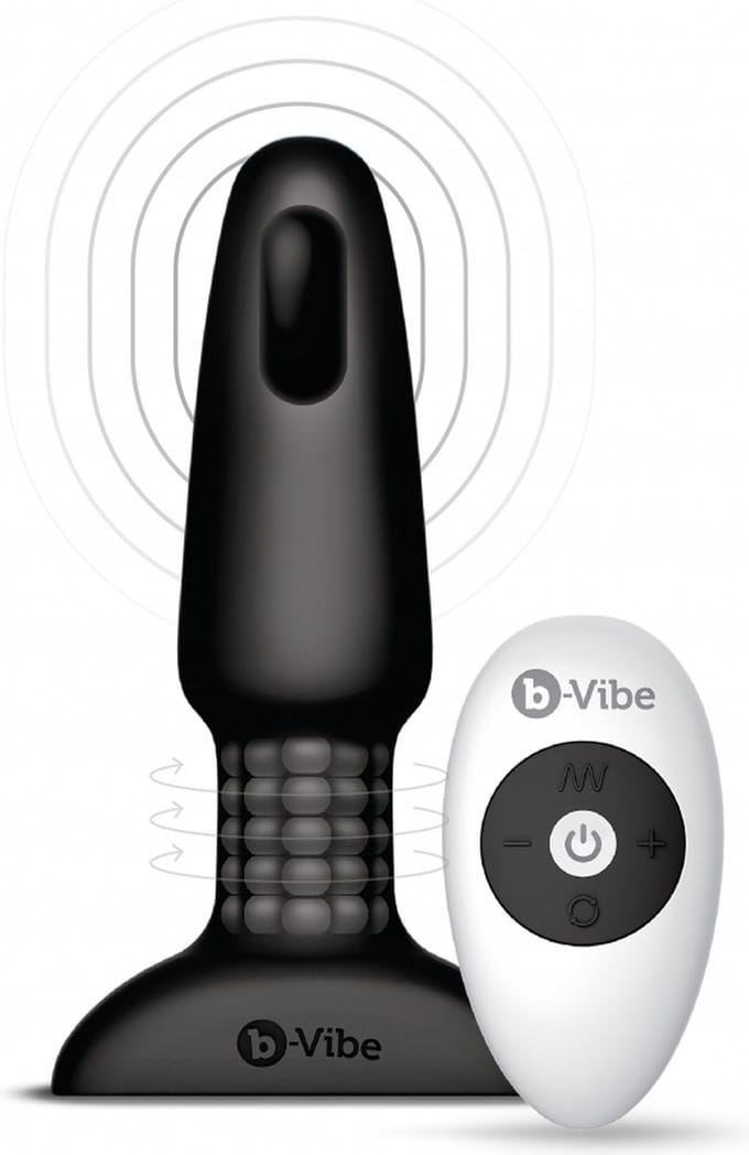 b-Vibe - Vibrerende buttplug met rotatie - Zwart/Blauw