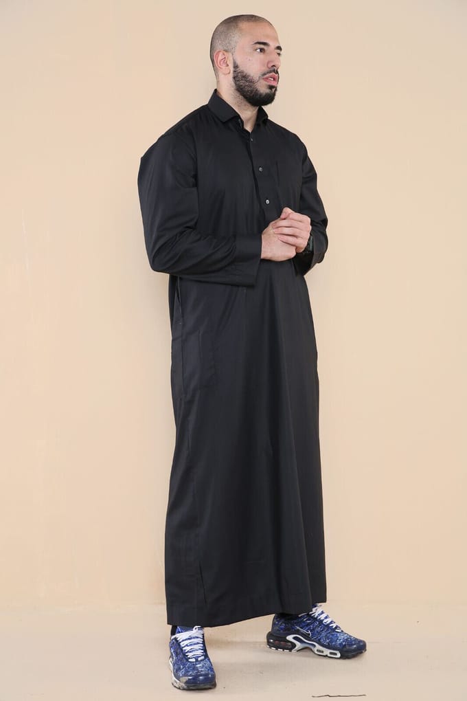 Mens zwarte Thobe Jubba Saudi Ramadan Eid islamitische Kaftan Kaudara Arabische Jubbah