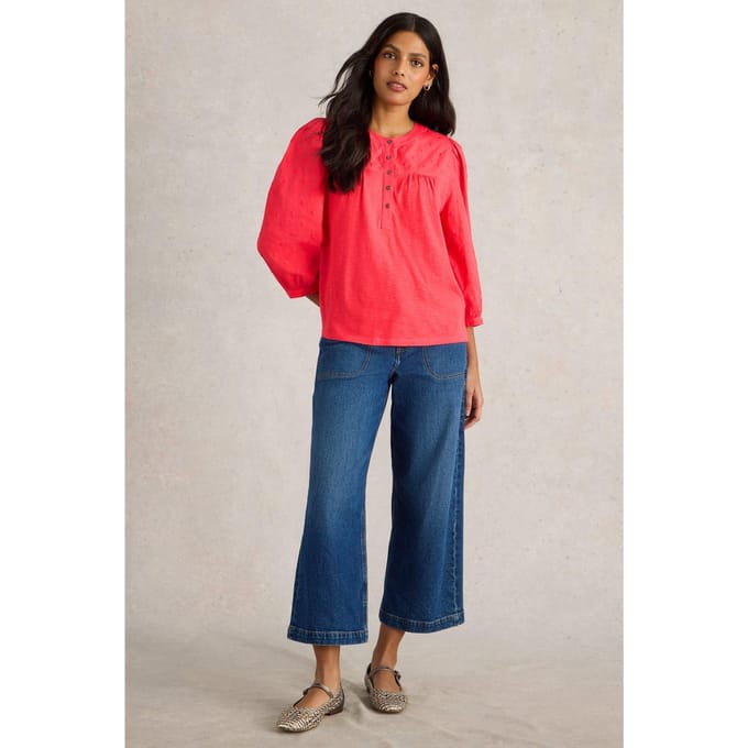 White Stuff Elise Dobby Mix Top Bright Pink Taglia: 6 | Maglie a manica lunga Outlet | Donna | Rosa