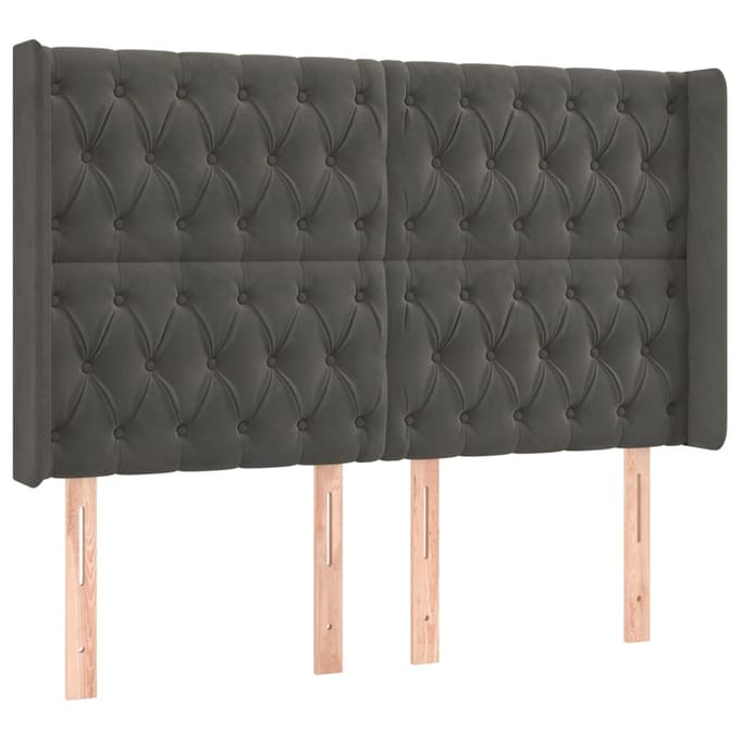 vidaXL - Hoofdbord - LED - 163x16x118/128 - cm - fluweel - donkergrijs