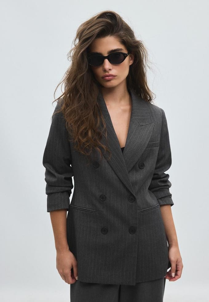 Stradivarius Getailleerde blazer met knopen en strepen  Grijs XL