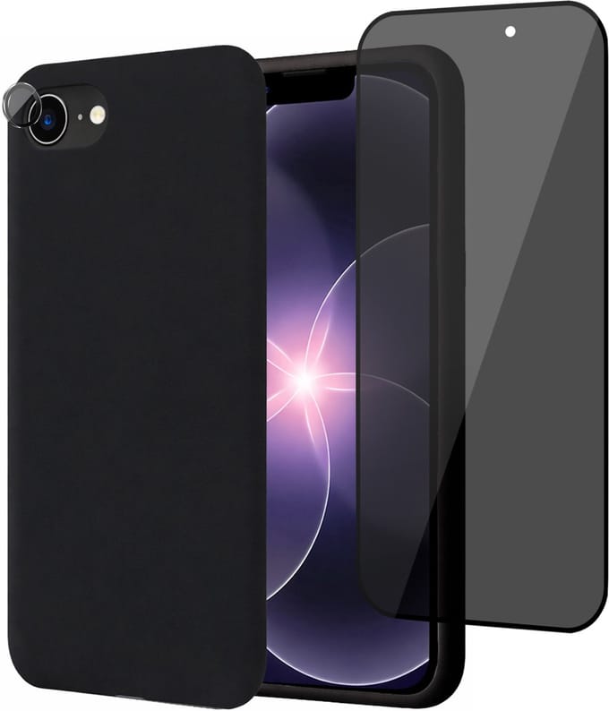 Hoesje geschikt voor iPhone 17e - Privacy Screenprotector Volledig Dekkend Glas & Camera Protector - Mat Back Case Zwart
