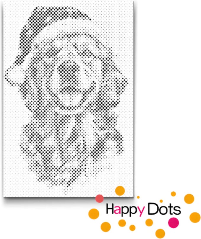 HappyDots DOT Painting Blije hond met Kerstmuts - Stippelschilderij 40x60cm