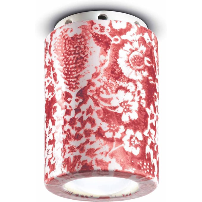 Ferroluce PI plafondlamp, bloemenpatroon, Ø 8,5 cm rood / wit