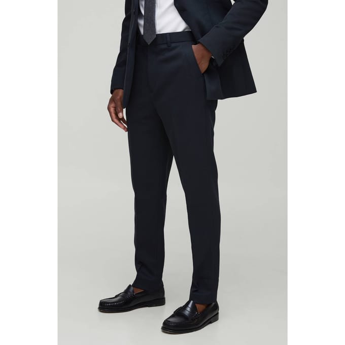 Tapered Fit Ribbed Twill Fixed Waist Trouser | Navy | Size 46