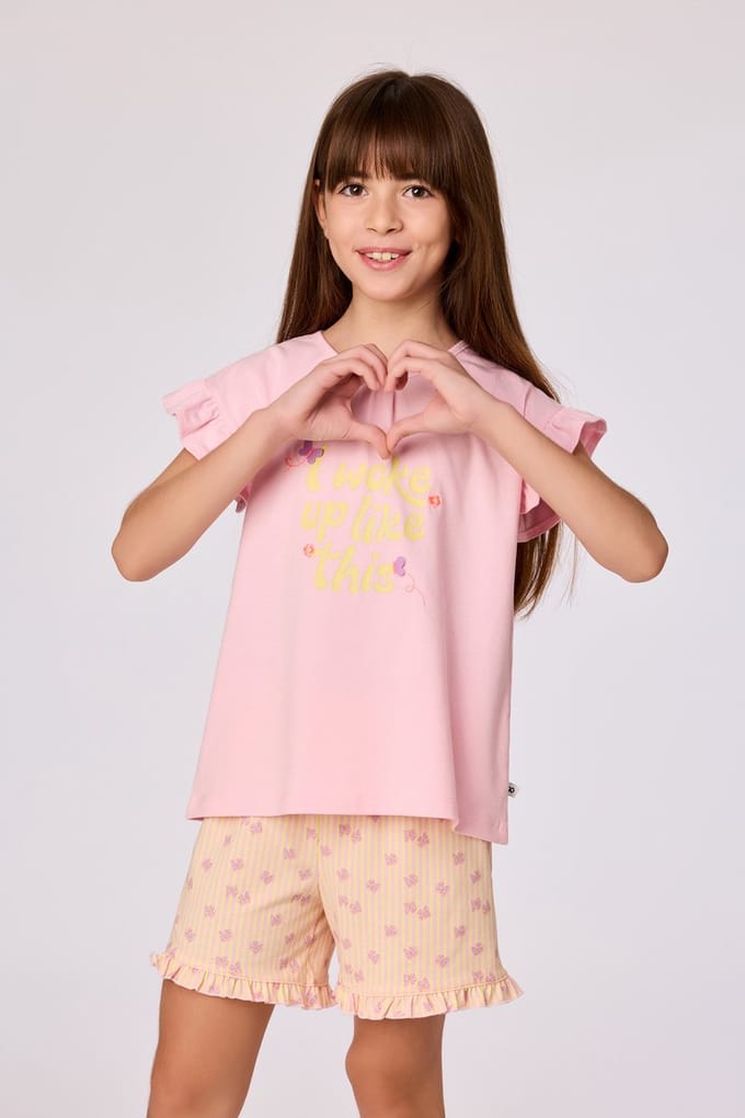 Woody Meisjes-Dames pyjama lichtroze - maat 164/14J