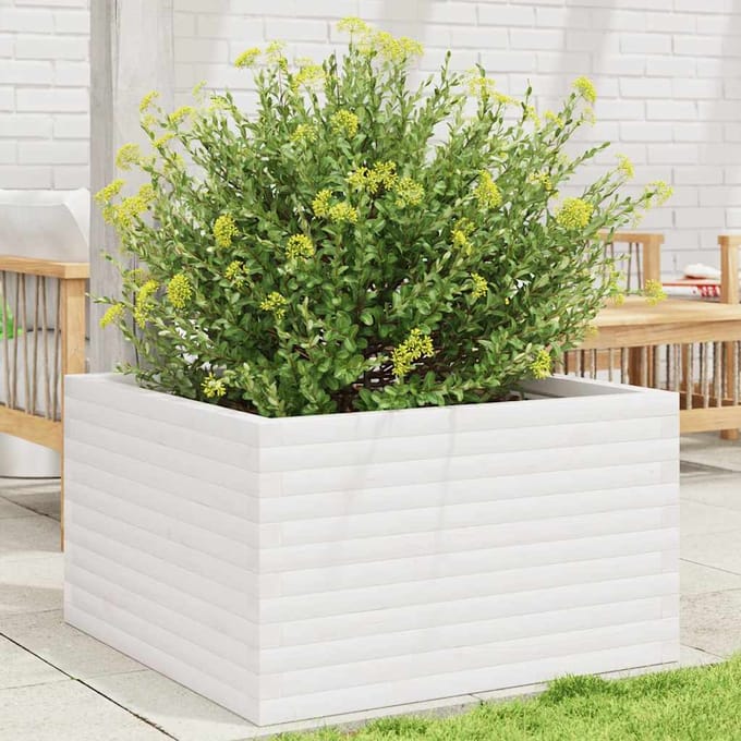 vidaXL - Plantenbak - 80x80x46 - cm - massief - grenenhout - wit