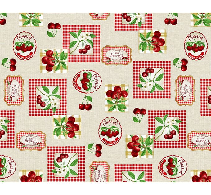 Motiefstof in linnenlook "Cherries"