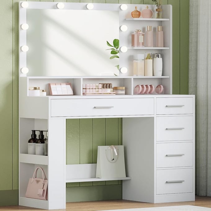 Make Up Tafel met Spiegel - Kaptafel voor Meisjes - Hollywood Spiegel met Verlichting - pulse