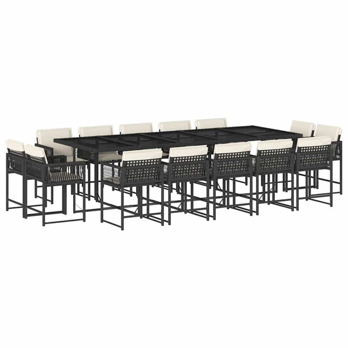 vidaXL - 15-delige - Tuinset - met - kussens - poly - rattan - zwart