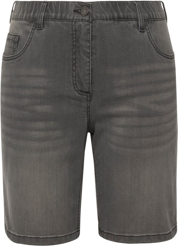 Ulla Popken - Dames - Jeansbermuda Mandy 5-pocket model comfortabele tailleband - Lichtgrijs denim - Maat 42