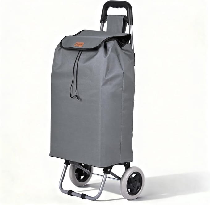 Inklapbare Boodschappentrolley 59L Grijs met 2 Wielen en Afneembare Tas