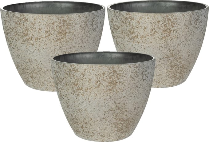 Ter Steege Bloempot/plantenpot - 3x - buiten - beige/goud - D13/H12 cm