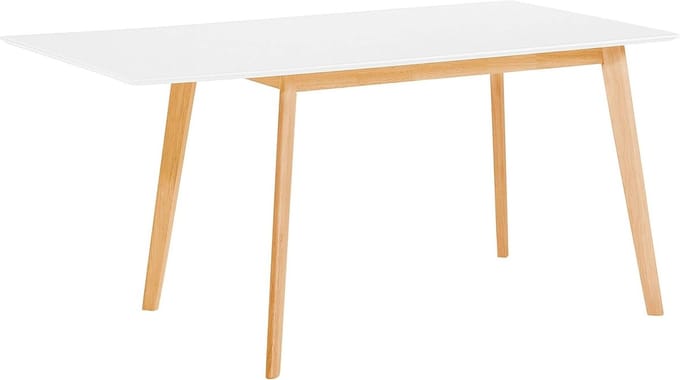 Moderne Uitschuifbare Eettafel Wit met Licht Houten Onderstel voor 4-8 Personen