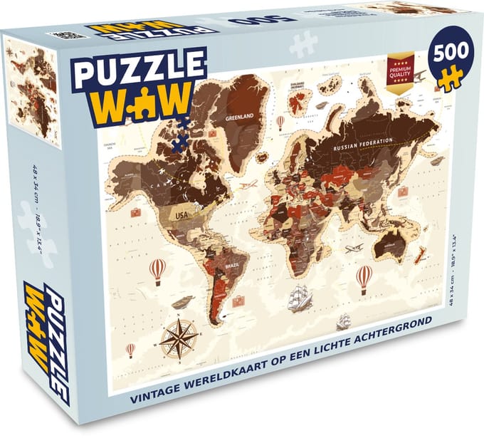Puzzel Wereldkaart - Vintage - Kompas - Legpuzzel - Puzzel 500 stukjes