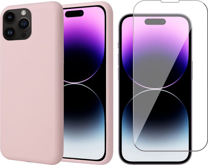Hoesje geschikt voor iPhone 14 Pro - Screen Protector GlassGuard - Back Cover Case SoftTouch Roze & Screenprotector