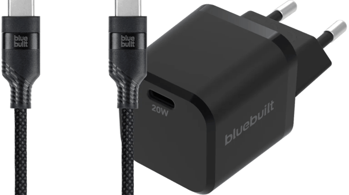 BlueBuilt Power Delivery Oplader 20W + Usb C Kabel 3m Nylon Zwart