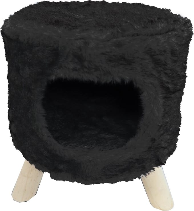 Poef rond pluche met gat Ø 42x50 cm, zwart.