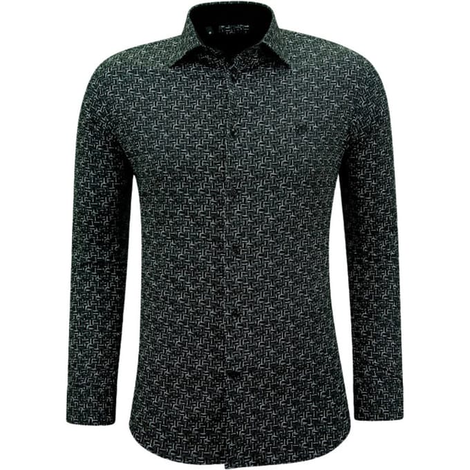 Casual Overhemden Lange Mouw Heren met Print - 3143 - Zwart