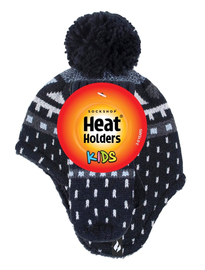 Heat Holders Jongens Nepbont Pom Pom Muts & Wanten - Zwart