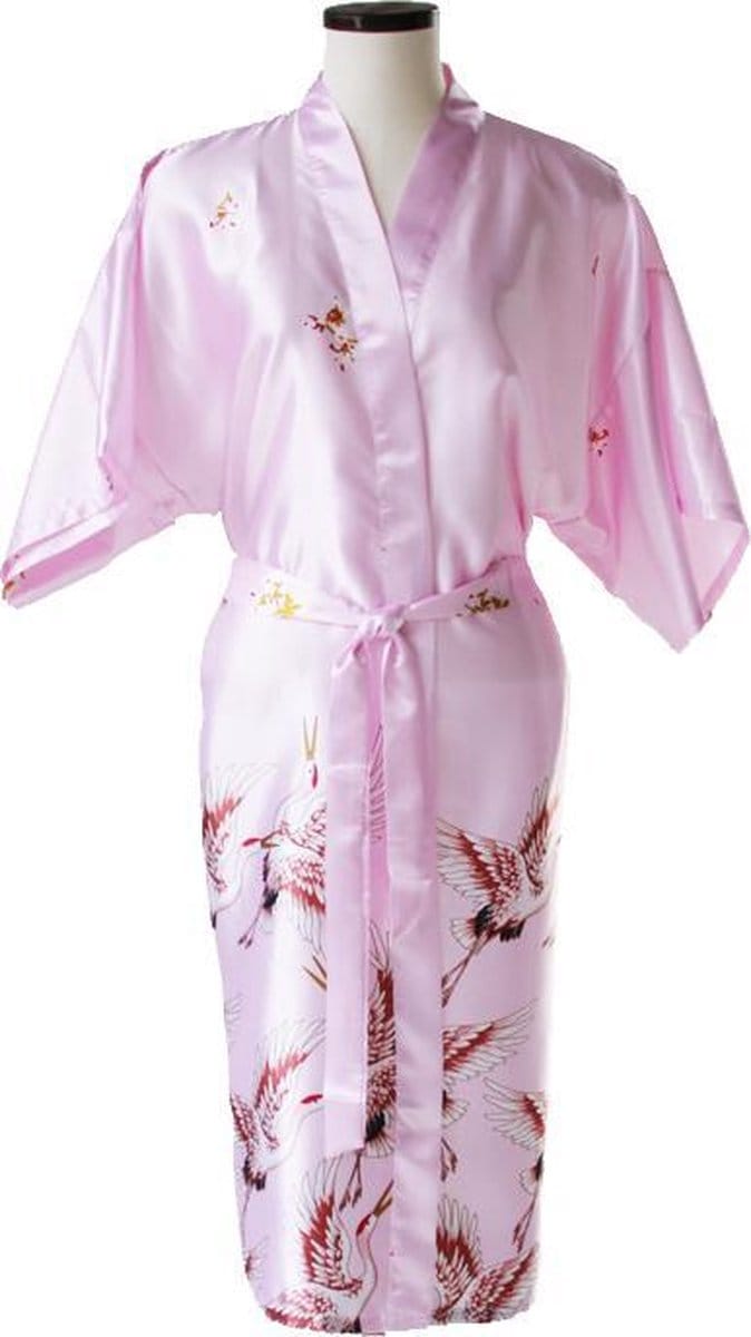 TA-HWA - Dames Kimono - met Kraanvogels - Roze - Maat S