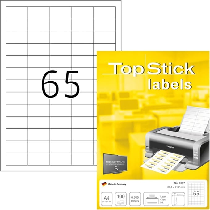 Etiket TopStick 8697 38x21.2mm wit 6500 stuks