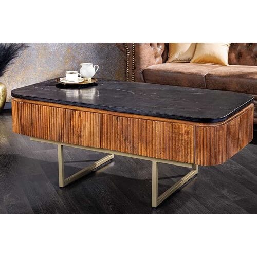 Salontafel mangohout met zwart marmer 110cm