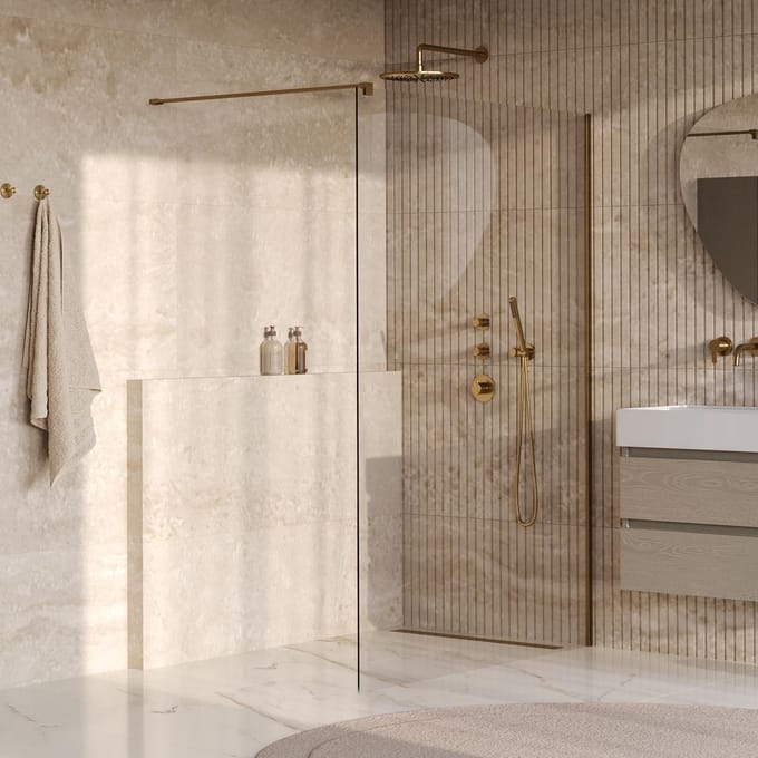 Brauer Oblivion - Inloopdouche - Helder Glas - 140 x 200 cm - incl. Glascoating - PVD Goud Geborsteld