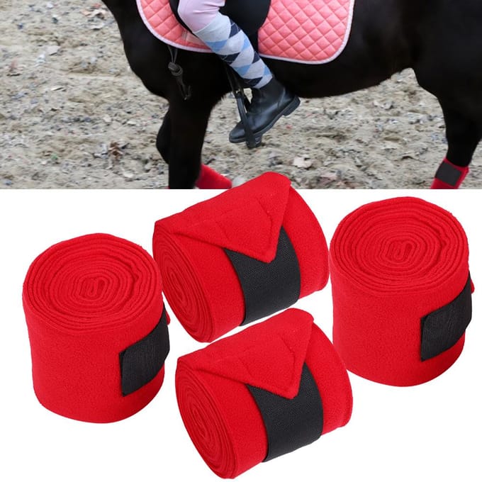 4PCS Bandage Épais pour Jambe de Cheval Rouge Antidérapant Respirant Polaire Enveloppement Accessoires black