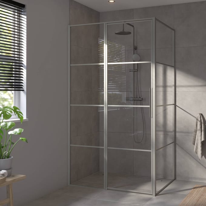 Saqu Devine industriële douchecabine met draaideur incl. antikalk 120x90x210 cm geborsteld grijs