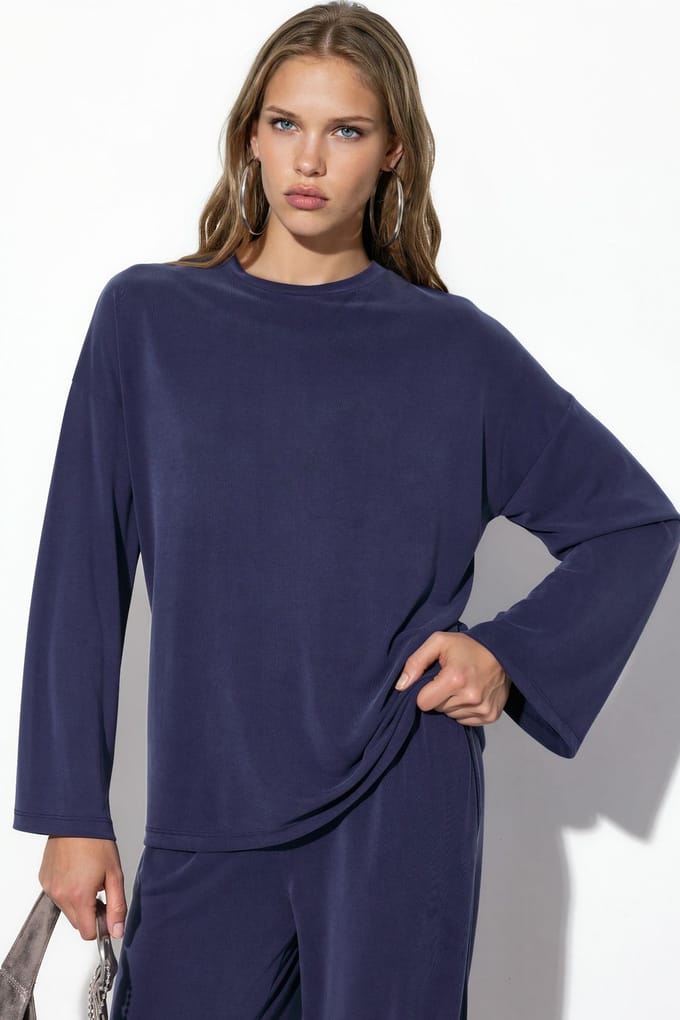 Ontspannen Pasvorm Crew Neck Lange Mouwen Blouse