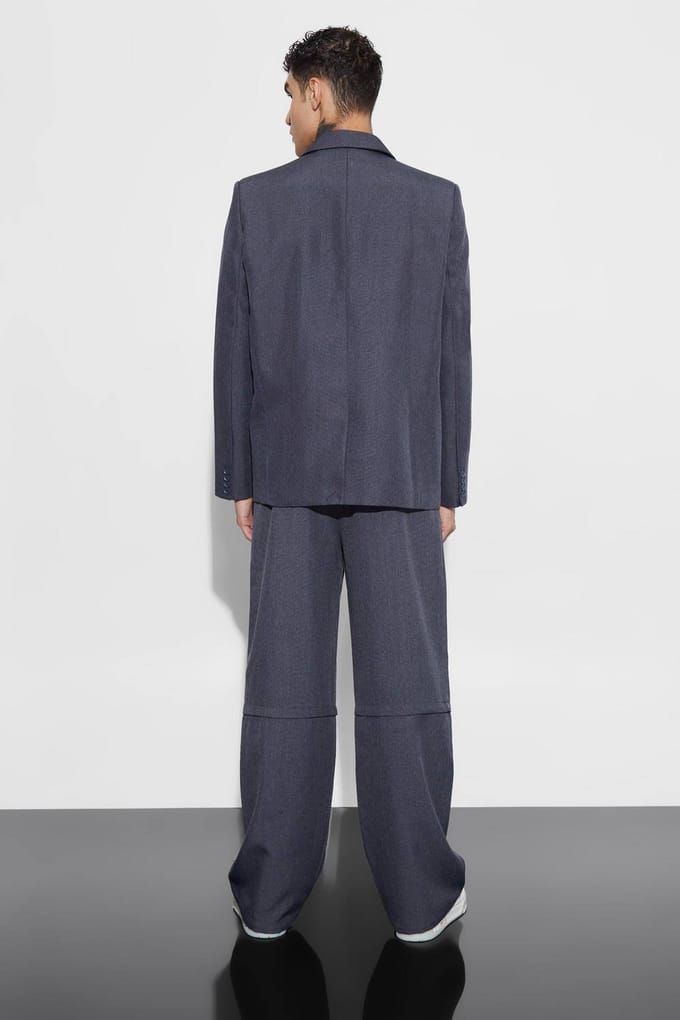Oversized dubbelrij knopen getextureerde blazer | Grey | Size 40