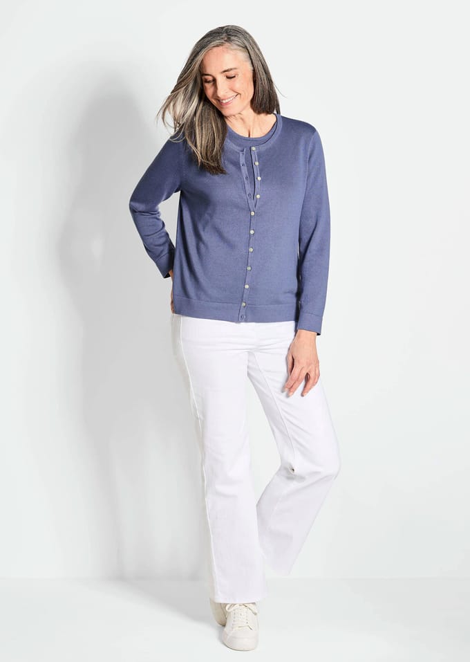 Tricot set - rookblauw - Gr. 40 van Goldner Fashion