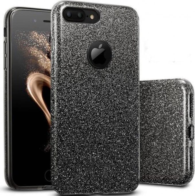Geschikt voor Apple iPhone 7 Plus - 8 Plus hoesje - Zwart - Glitter - Soft TPU