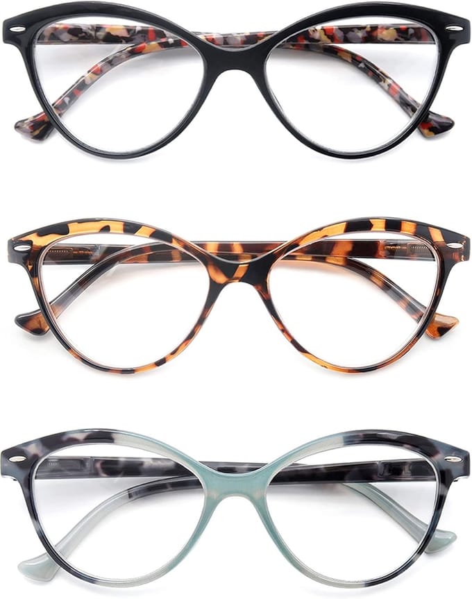 Set van 3 Dames Leesbrillen - Comfortabel Cateye Model - Scherpe Zicht Ondersteuning