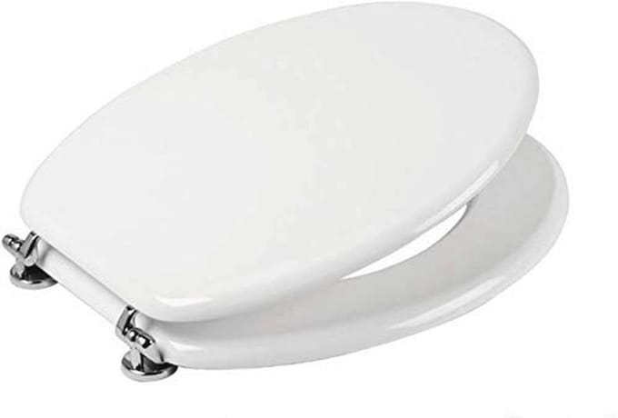 Houten WC-bril met polyester coating en chroom scharnieren