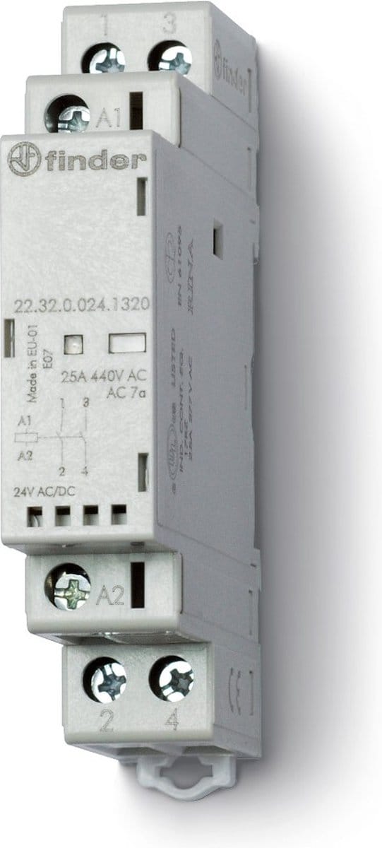 Finder 22.32.0.024.1420 Contactor 2x NC 24 V/DC, 24 V/AC 25 A 1 stuk(s)