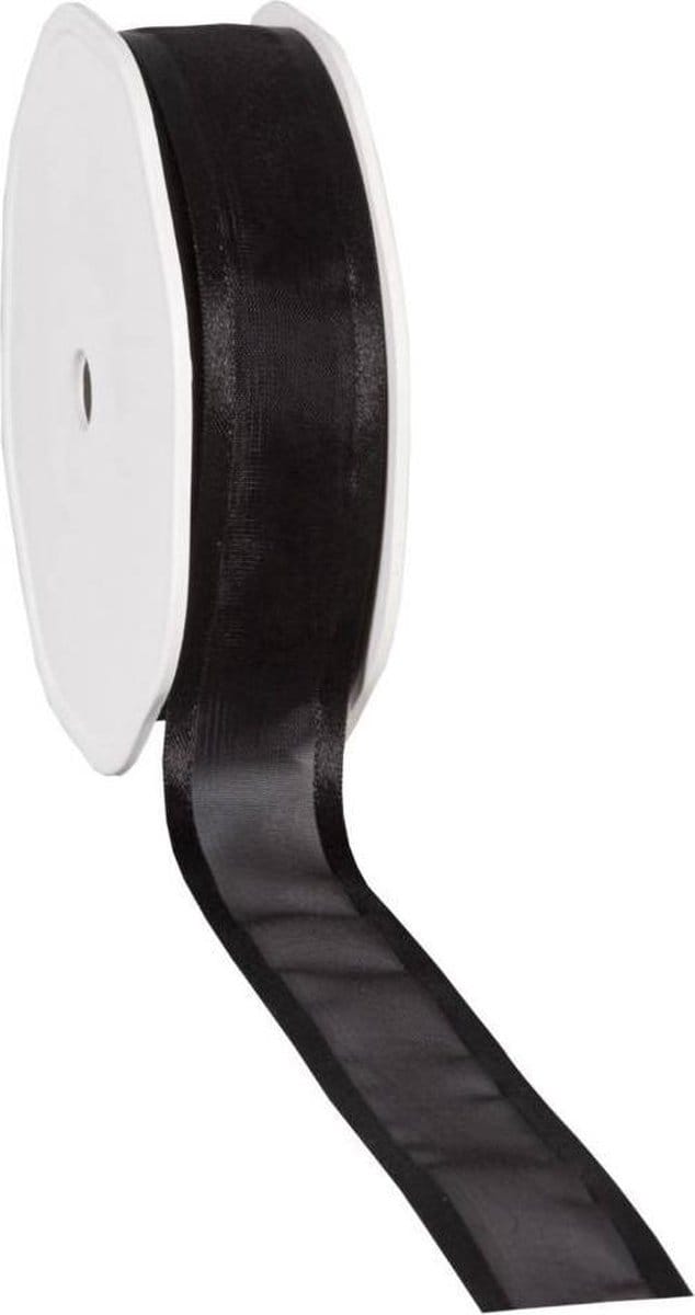 Satin edge Organzalint Zwart – 25 mm × 25 m – Organza