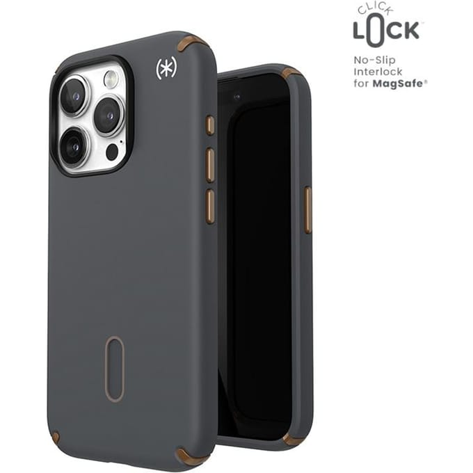 Speck Presidio2 Pro Clicklock & Magsafe - Coque iPhone 15 Pro (Gris Charbon / Bronze Froid)