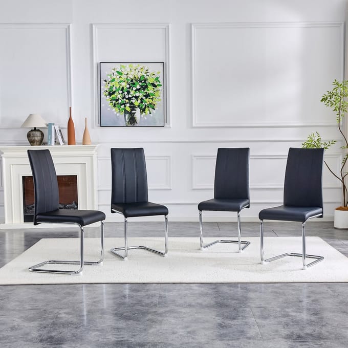 REDOM Eetkamerstoel - Ergonomische Zitting - Modern - Metaal en PU - Zwart
