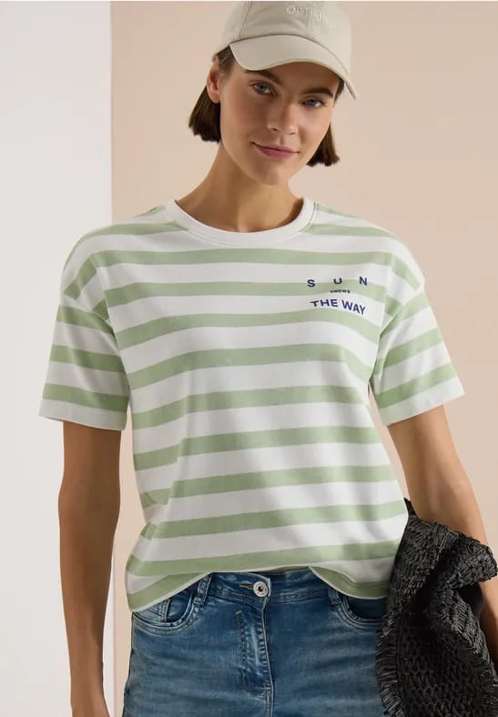 Shirt met halflange mouwen, strepen en een tekstdetail