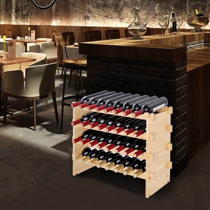 Étagère de présentation modulaire empilable pour 48 bouteilles de vin en bois de bambou 6 niveaux
