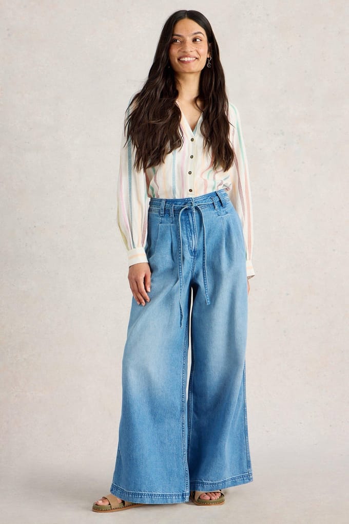White Stuff Sasha Wide Leg Jean Light Denim Größe: 14 REGULAR | Ausgestellte Hosen Outlet | Damen | Blau