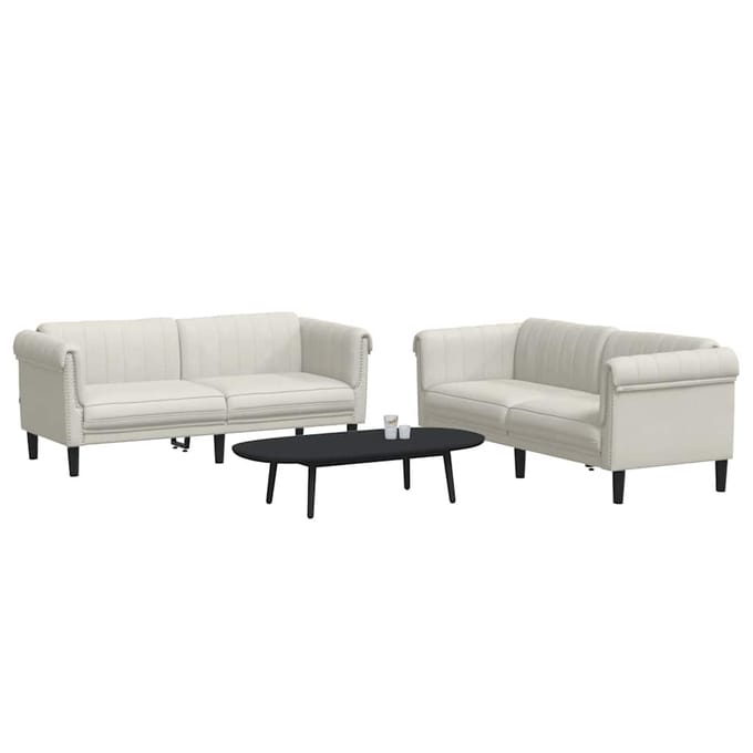vidaXL - 2-delige - Loungeset - fluweel - crèmekleurig