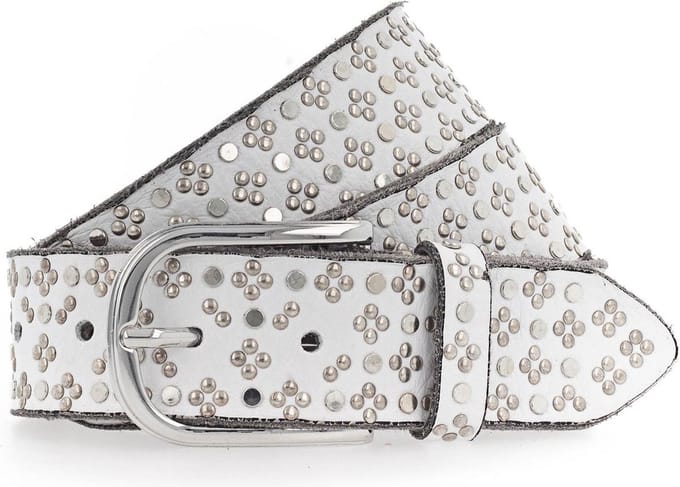 b.belt Leren Riem Tini Silver Leather Belt W85 White Wit