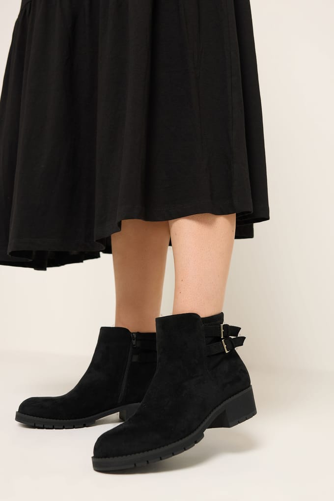 Yours Zwarte Chelsea Boots Met Dubbele Gesp In Brede Epasvorm Size 40E