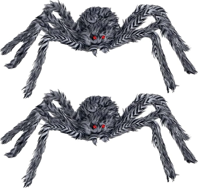 Fiestas horror spin groot - 2x - Halloween decoratie/versiering - grijs - 60 cm- Griezelige thema accessoires